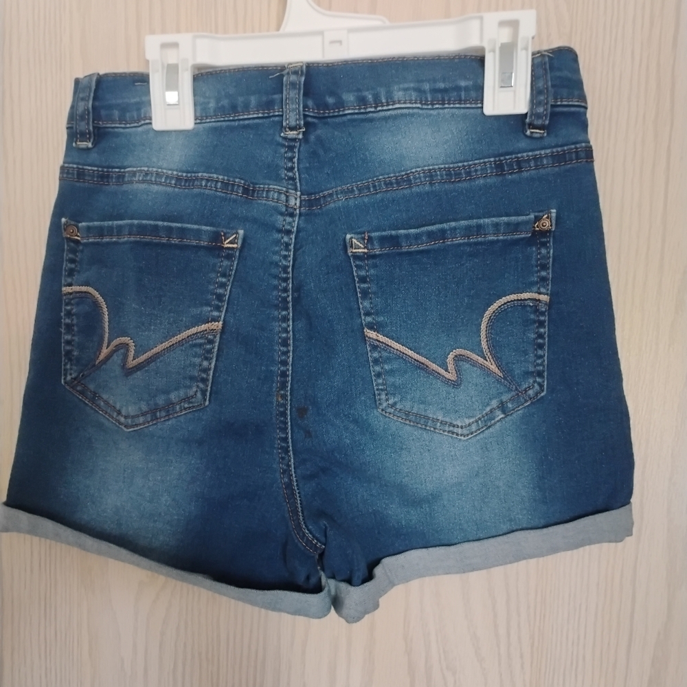 Wallflower Women's Distressed Blue Jean Shorts - Picture 2 of 5